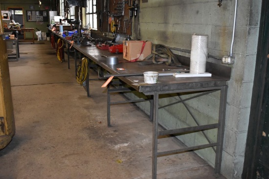 STEEL FRAMED BENCHES WITH WOODEN STEEL WRAPPED TOPS,