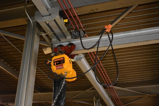 HARRINGTON ELECTRIC ONE TON CHAIN HOIST WITH PENDANT CONTROL,