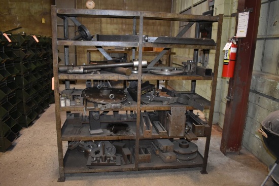 HEAVY DUTY STEEL SHELVING UNIT WITH ASSORTED STEEL PARTS,