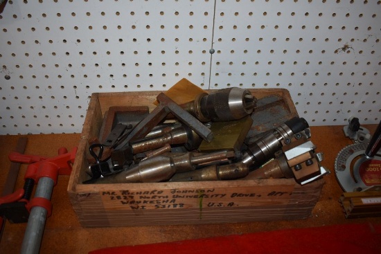 WOODEN BOX OF MISCELLANEOUS TOOLS