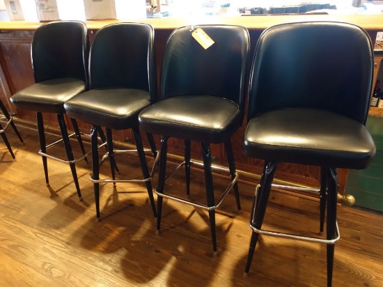 (4) BAR STOOLS, BLACK VINYL SEAT/BACK
