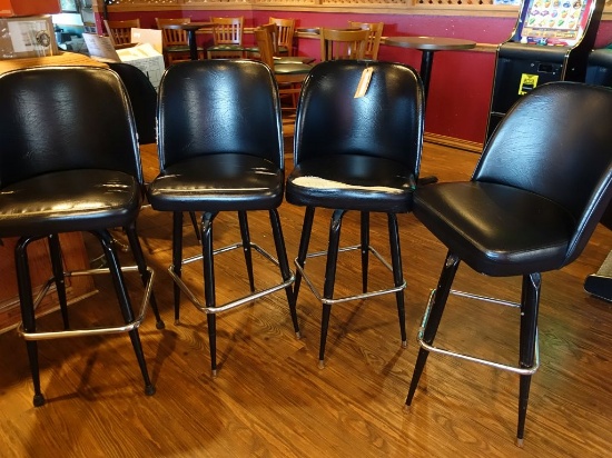 (4) BAR STOOLS, BLACK VINYL SEAT/BACK
