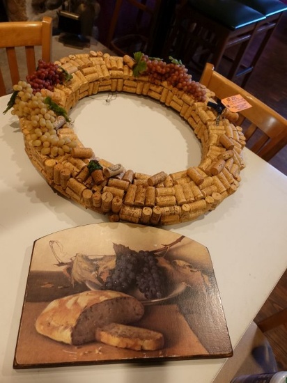 25" DIAMETER CORK WREATH AND 15" x 11" DECORATIVE PLAQUE