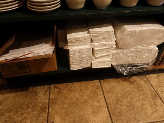 CONTENTS ON BOTTOM SHELF, NAPKINS, PLACE MATS