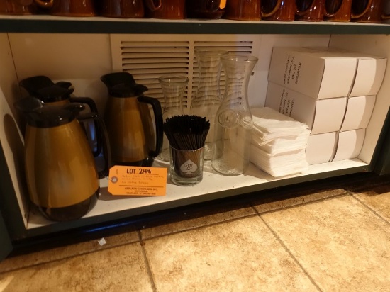 CONTENTS ON BOTTOM SHELF, STRAWS, NAPKINS,