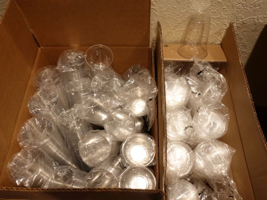 BOX OF PLASTIC CUPS AND BOX OF LIDS