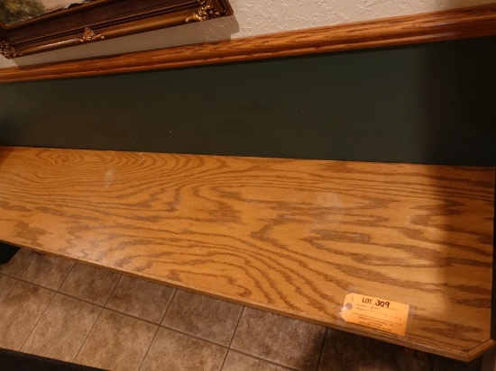 WOODEN BENCH, WALL-MOUNT, APPROX 12' 4'l x 17" D x 17.5" HIGH