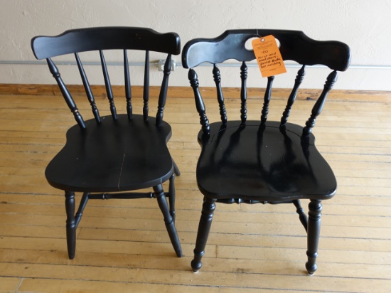PAIR OF SOLID WOOD CHAIRS, PAINTED BLACK,