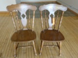 PAIR OF SOLID WOOD HIGH BACK CHAIRS
