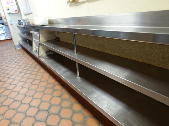 THREE TIER WALL-MOUNT STAINLESS STEEL SHELVES,