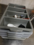 (5) PLASTIC FLATWARE TRAYS WITH SOME CONTENTS, SCOOPS