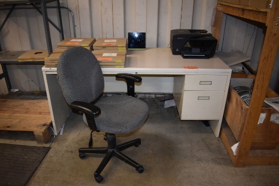 DESK, LAMINATED TOP, 2 DRAWER, METAL BASE,