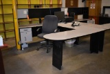 C SHAPED WORKSTATION, LIGHT GRAY LAMINATE TOP,