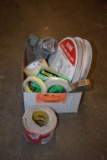 BOX W/ULINE HOOK & LOOP TAPE, SCOTCH TAPE, TAPE GUN,