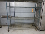 GREEN FREEZER STYLE SHELVING UNIT ON CASTERS,