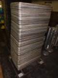 APPROX. 120 ALUMINUM BAKERY TRAYS ON ROLLER BASE