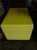 APPROX 40 YELLOW PLASTIC TRAYS ON ROLLER BASE
