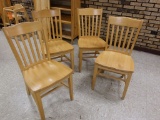 (4) LIGHT COLORED SOLID WOOD DINING CHAIRS,