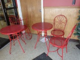 (4) METAL OUTDOOR CHAIRS WITH (2) MATCHING OUTDOOR TABLES