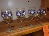 (4) LARGE HAND PAINTED WINE GLASSES