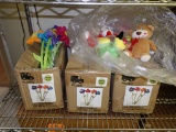 (3) BOXES OF MISC. PLUSH FLOWERS AND BAG OF PLUSH TOYS