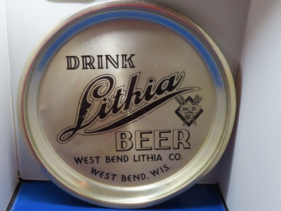 DRINK LITHIA BEER ROUND METAL SERVING TRAY,