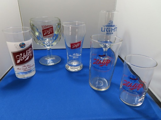 (6) ASSORTED SCHLITZ BEER GLASSES