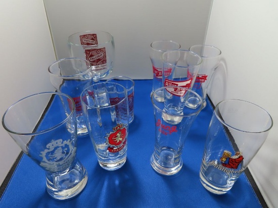 (10) ASSORTED BEER GLASSES, ADLER BRAU, FALSTAFF,