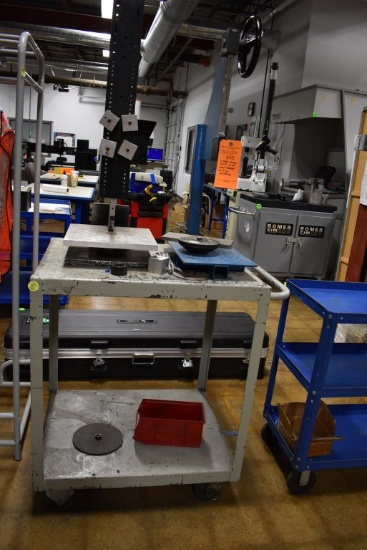 STEEL SHOP CART WITH LOAD TESTER AND MISC. CONTENTS