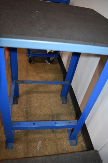 BLUE WORK TABLE, NO CASTERS, 34"H x 25"W x 25" DEEP