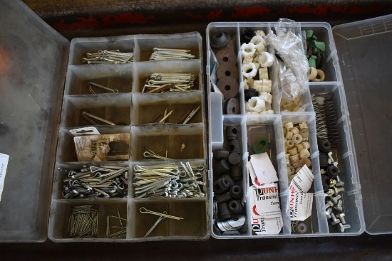 (2) PLANO ORGANIZERS WITH COTTER PINS AND MISC. HARDWARE