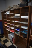 WOODGRAIN SHELVING UNIT, 36 COMPARTMENT W/LOWER STORAGE,