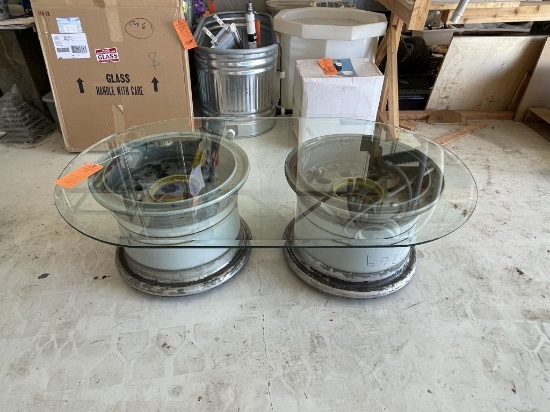 (3) GRAY MILITARY C17 AIRCRAFT WHEELS WITH GLASS TOPS,