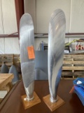 (2) PROPELLER BLADES MOUNTED ON OAK BLOCKS,