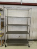 FREEZER STYLE SHELVING UNIT ON CASTERS, SILVER,
