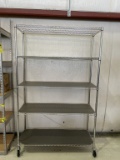 FREEZER STYLE SHELVING UNIT ON CASTERS, SILVER,