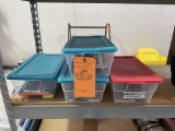 (4) SMALL BINS OF PENS, TAPE, MARKERS, ETC.