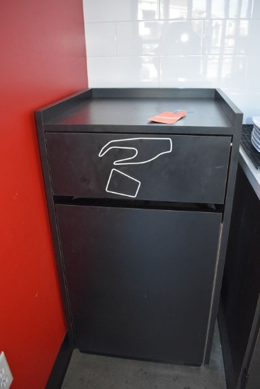 BLACK TRASH CAN ENCLOSURE WITH TRAY SPACE ON TOP