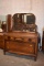 WALNUT FINISH WOODEN DRESSER, 5 DRAWERS W/MIRROR,