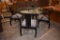 BLACK WOODEN BASE TABLE W/GLASS TOP, (4) CHAIRS, 48