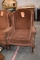 BROWN CLOTH WOOD BASE CHAIR, VICTORIAN