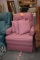 BURGNDY MATERIAL RECLINING CHAIR W/3 MATCHING PILLOWS