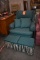 GREEN MATERIAL CHAIR W/2 MATCHING STOOLS &