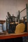 WOODEN TABLE W/CHAIRS, GREEN & TAN, NEEDS REPAIR