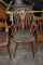 WOODEN ARM CHAIR, POINT CARVED BACK