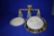 (2) GOLD LIGHT FIXTURES: ROUND W/2 BULBS, SQUARE W/3 BULBS