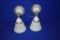 (2) WHITE GLASS W/BRUSHED SILVER LIGHT FIXTURES