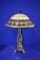 IRON LAMP W/COLORED GLASS SHADE, APPROX. 30