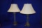 (2) FLORAL CLEAR GLASS LAMPS, CREAM FLORAL SHADES