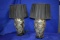 (2) GLASS BLACK/DEEP PURPLE/FOREST GREEN LAMPS,